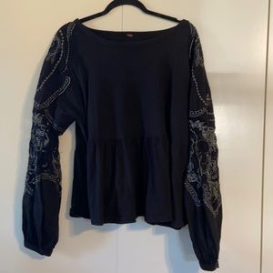 Free People Black Peplum Top